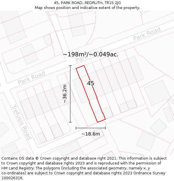 45, PARK ROAD, REDRUTH, TR15 2JG: Plot and title map