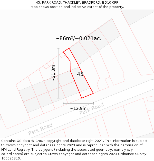 45, PARK ROAD, THACKLEY, BRADFORD, BD10 0RR: Plot and title map