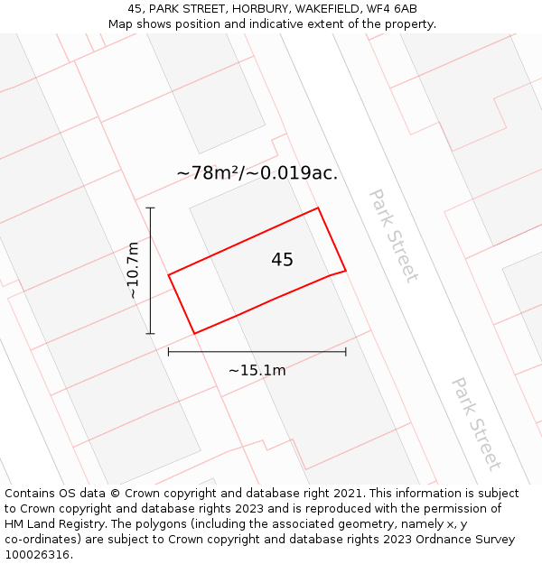 45, PARK STREET, HORBURY, WAKEFIELD, WF4 6AB: Plot and title map