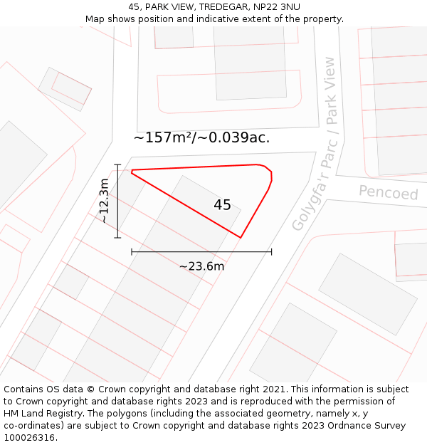 45, PARK VIEW, TREDEGAR, NP22 3NU: Plot and title map
