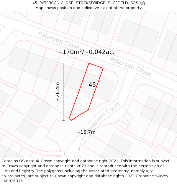 45, PATERSON CLOSE, STOCKSBRIDGE, SHEFFIELD, S36 1JQ: Plot and title map
