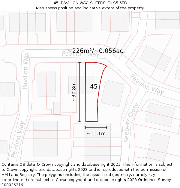 45, PAVILION WAY, SHEFFIELD, S5 6ED: Plot and title map