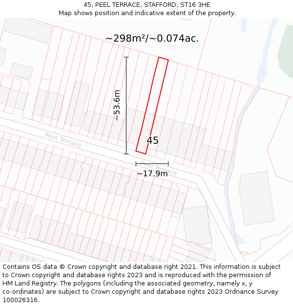 45, PEEL TERRACE, STAFFORD, ST16 3HE: Plot and title map