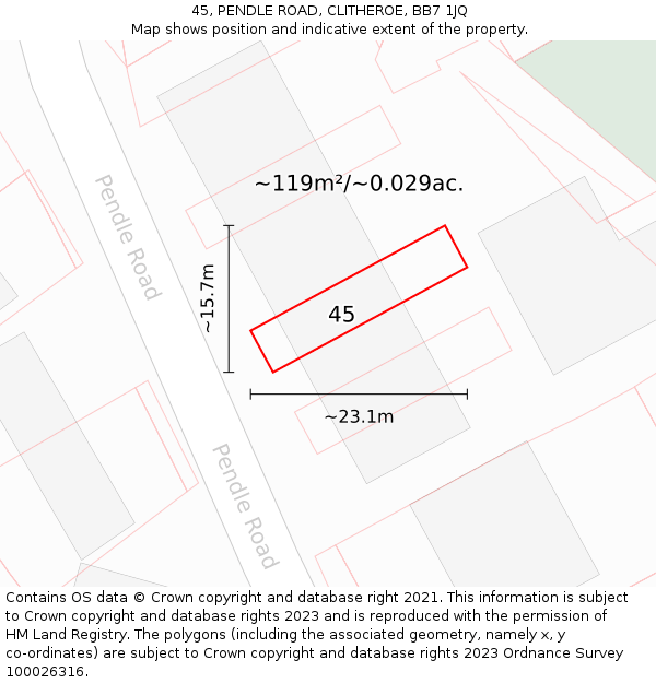 45, PENDLE ROAD, CLITHEROE, BB7 1JQ: Plot and title map