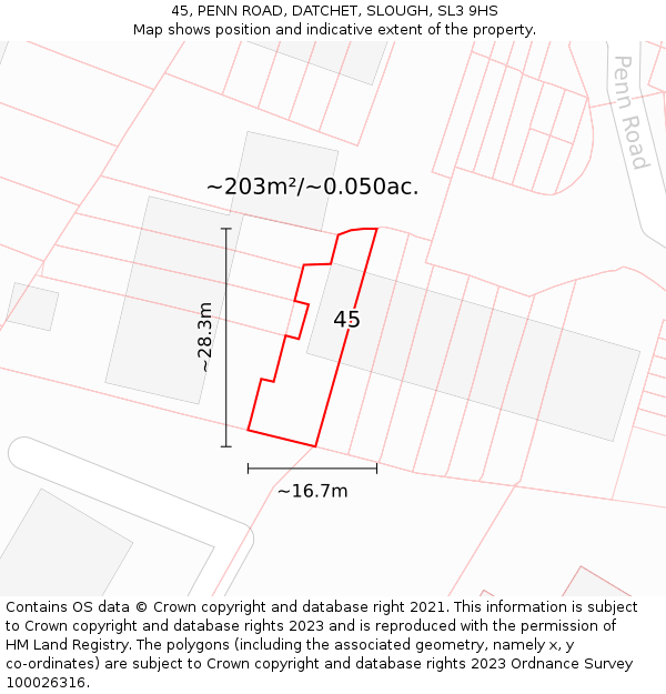 45, PENN ROAD, DATCHET, SLOUGH, SL3 9HS: Plot and title map