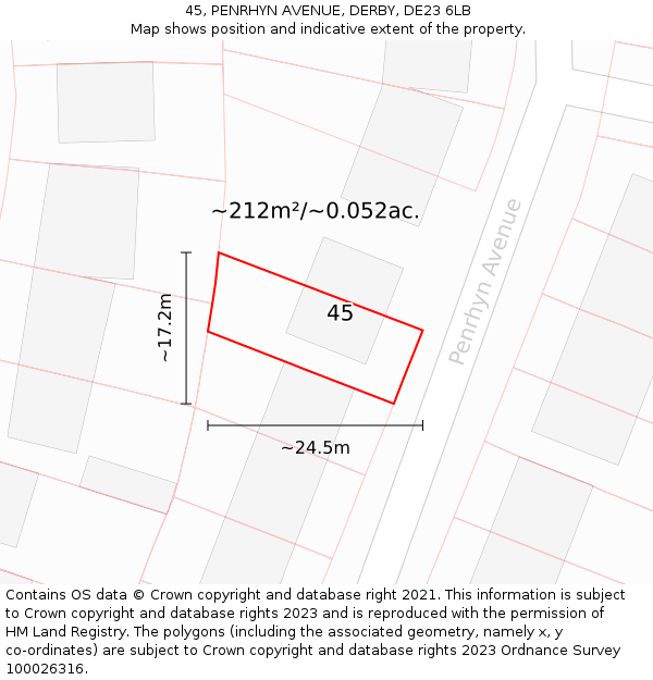 45, PENRHYN AVENUE, DERBY, DE23 6LB: Plot and title map