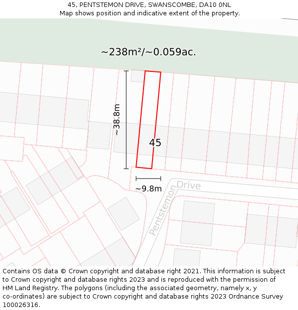 45, PENTSTEMON DRIVE, SWANSCOMBE, DA10 0NL: Plot and title map