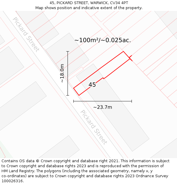 45, PICKARD STREET, WARWICK, CV34 4PT: Plot and title map