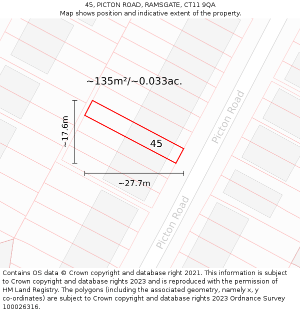 45, PICTON ROAD, RAMSGATE, CT11 9QA: Plot and title map