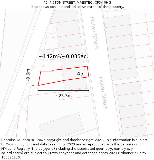 45, PICTON STREET, MAESTEG, CF34 0HG: Plot and title map