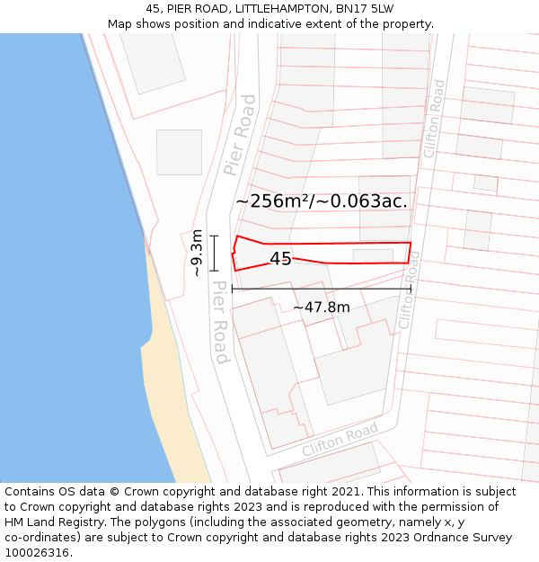 45, PIER ROAD, LITTLEHAMPTON, BN17 5LW: Plot and title map