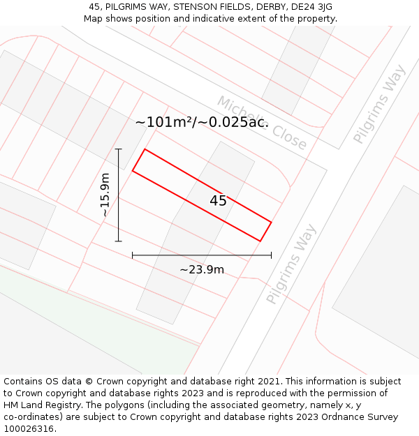 45, PILGRIMS WAY, STENSON FIELDS, DERBY, DE24 3JG: Plot and title map