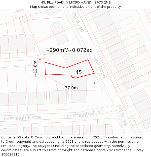 45, PILL ROAD, MILFORD HAVEN, SA73 2NS: Plot and title map