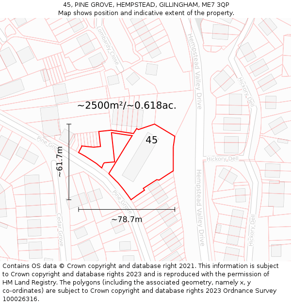 45, PINE GROVE, HEMPSTEAD, GILLINGHAM, ME7 3QP: Plot and title map