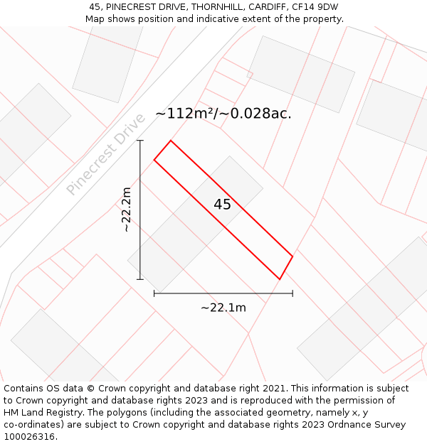 45, PINECREST DRIVE, THORNHILL, CARDIFF, CF14 9DW: Plot and title map