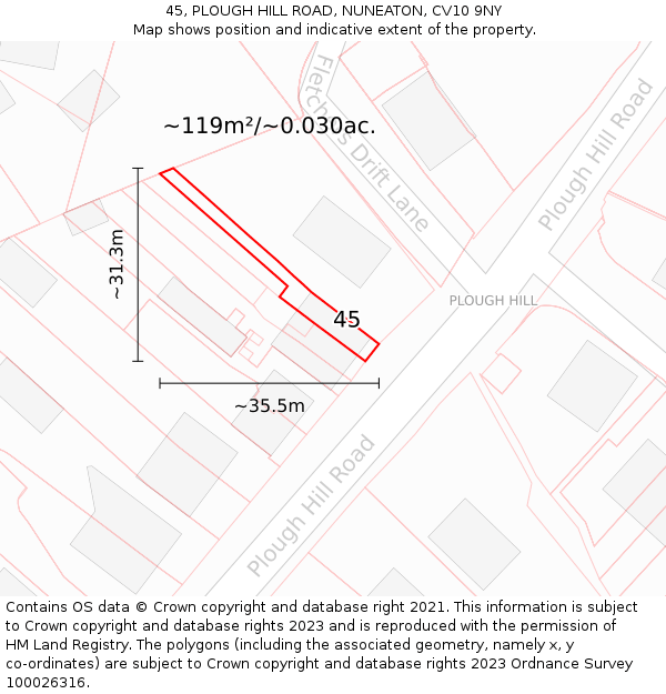 45, PLOUGH HILL ROAD, NUNEATON, CV10 9NY: Plot and title map