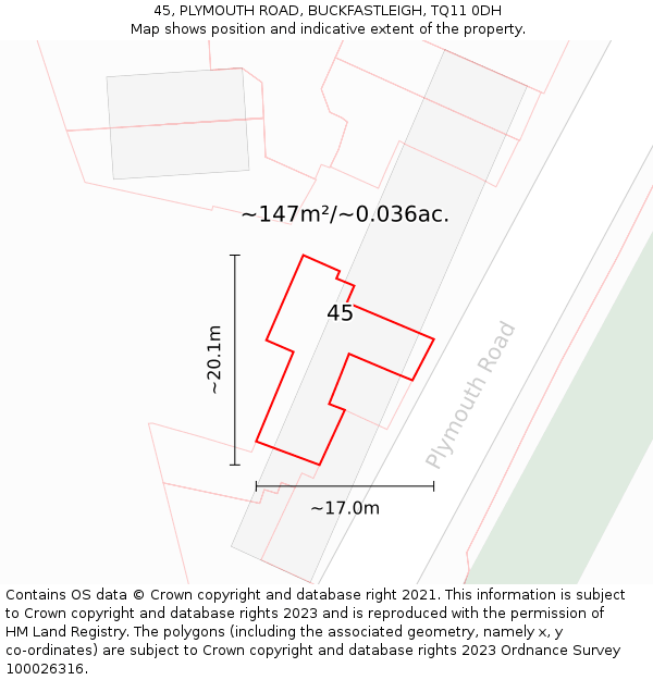 45, PLYMOUTH ROAD, BUCKFASTLEIGH, TQ11 0DH: Plot and title map
