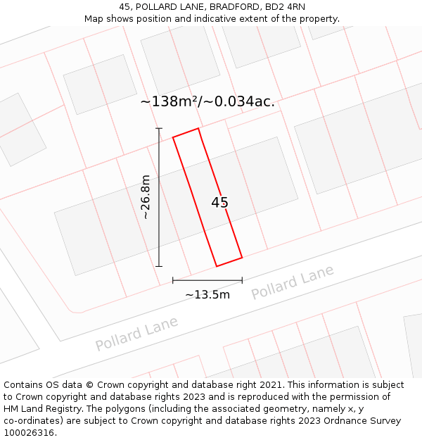 45, POLLARD LANE, BRADFORD, BD2 4RN: Plot and title map