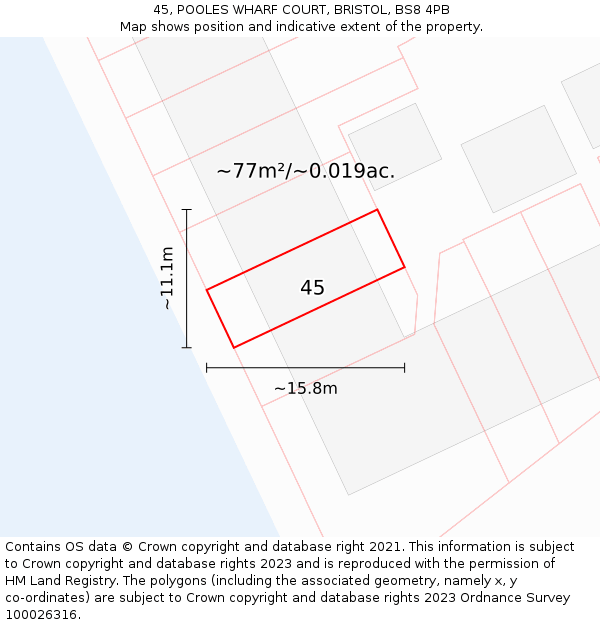 45, POOLES WHARF COURT, BRISTOL, BS8 4PB: Plot and title map