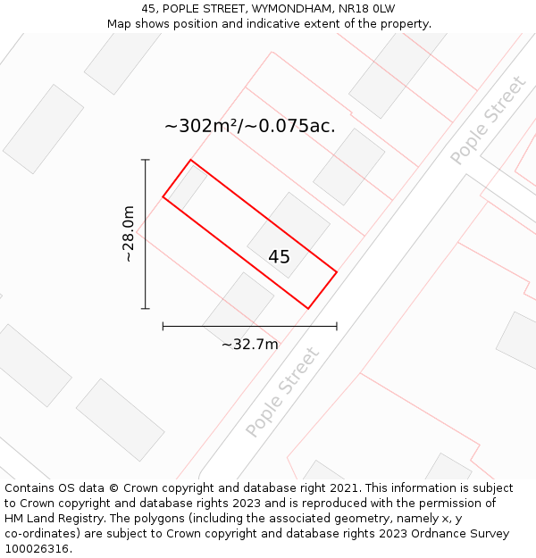 45, POPLE STREET, WYMONDHAM, NR18 0LW: Plot and title map