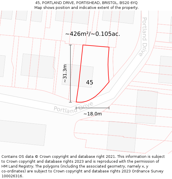 45, PORTLAND DRIVE, PORTISHEAD, BRISTOL, BS20 6YQ: Plot and title map