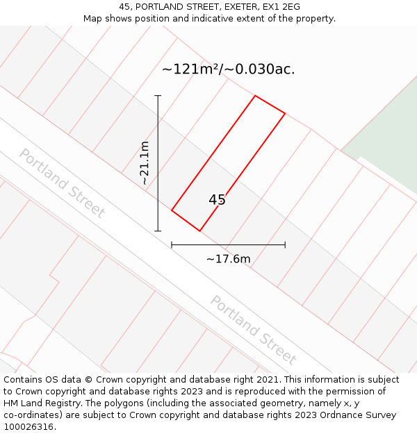 45, PORTLAND STREET, EXETER, EX1 2EG: Plot and title map