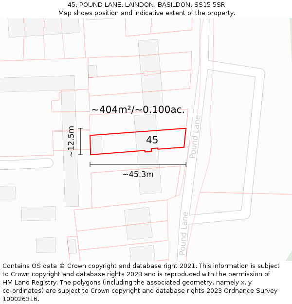 45, POUND LANE, LAINDON, BASILDON, SS15 5SR: Plot and title map