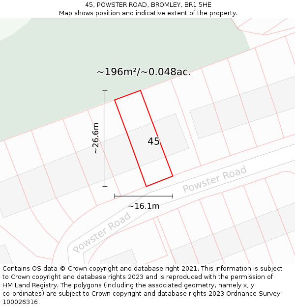 45, POWSTER ROAD, BROMLEY, BR1 5HE: Plot and title map