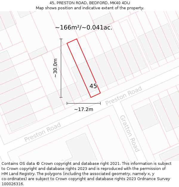 45, PRESTON ROAD, BEDFORD, MK40 4DU: Plot and title map