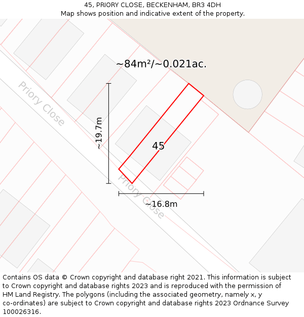 45, PRIORY CLOSE, BECKENHAM, BR3 4DH: Plot and title map