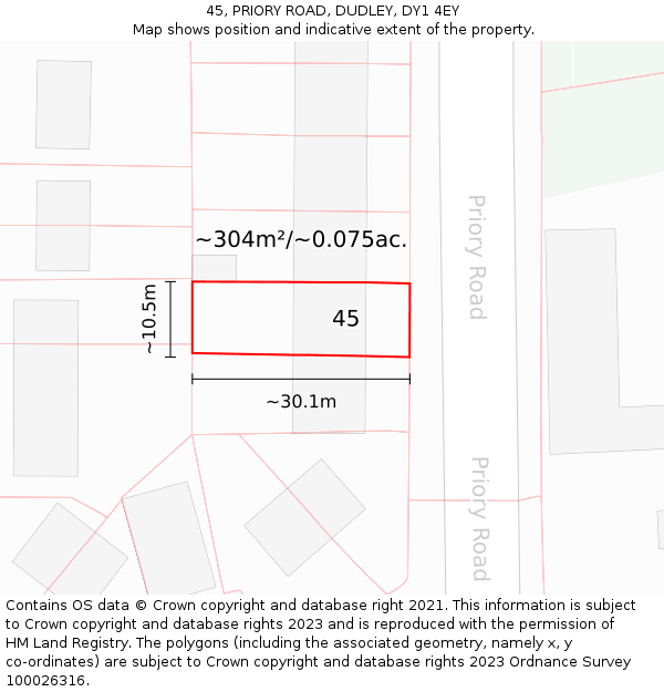 45, PRIORY ROAD, DUDLEY, DY1 4EY: Plot and title map