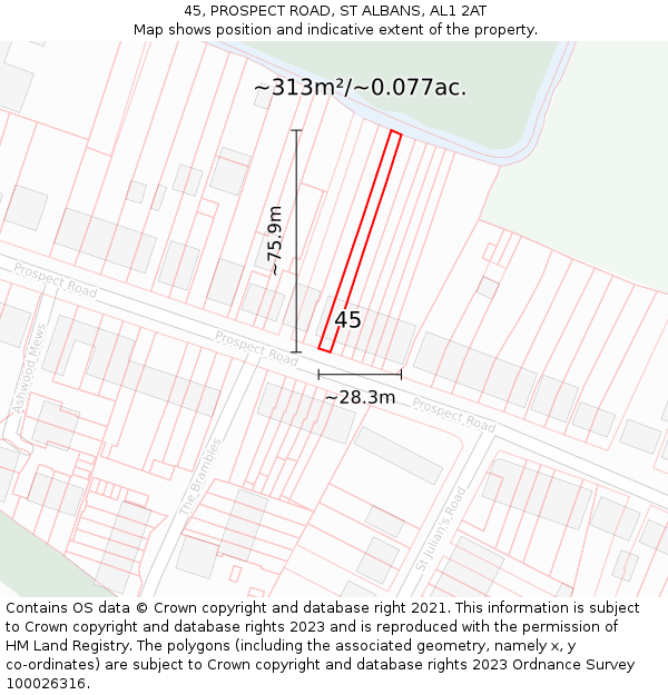 45, PROSPECT ROAD, ST ALBANS, AL1 2AT: Plot and title map