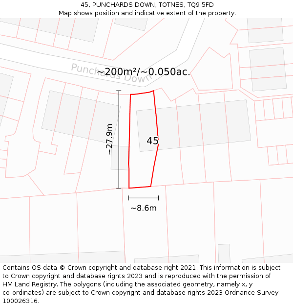 45, PUNCHARDS DOWN, TOTNES, TQ9 5FD: Plot and title map