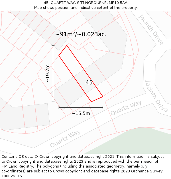 45, QUARTZ WAY, SITTINGBOURNE, ME10 5AA: Plot and title map