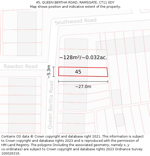 45, QUEEN BERTHA ROAD, RAMSGATE, CT11 0DY: Plot and title map