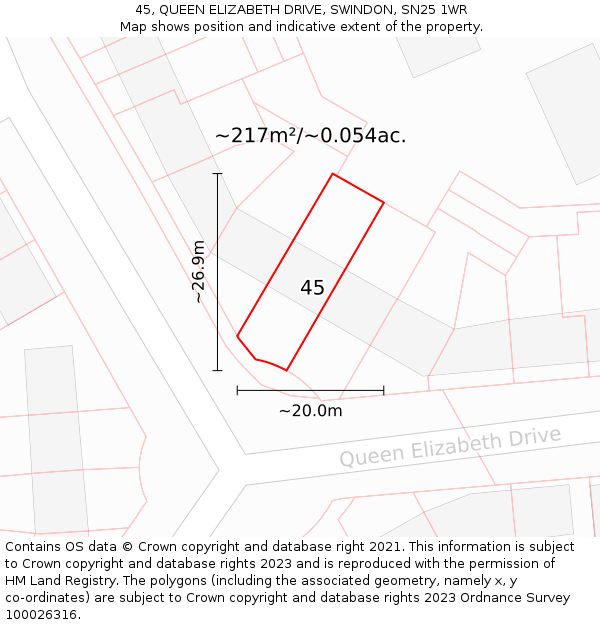 45, QUEEN ELIZABETH DRIVE, SWINDON, SN25 1WR: Plot and title map