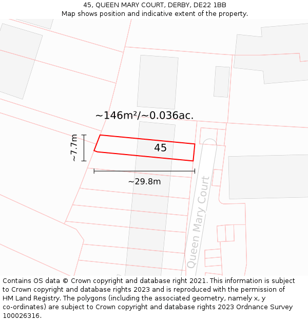 45, QUEEN MARY COURT, DERBY, DE22 1BB: Plot and title map