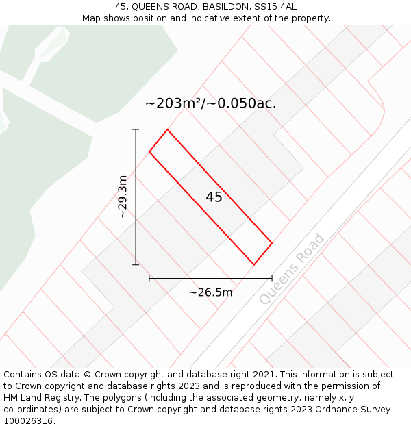 45, QUEENS ROAD, BASILDON, SS15 4AL: Plot and title map