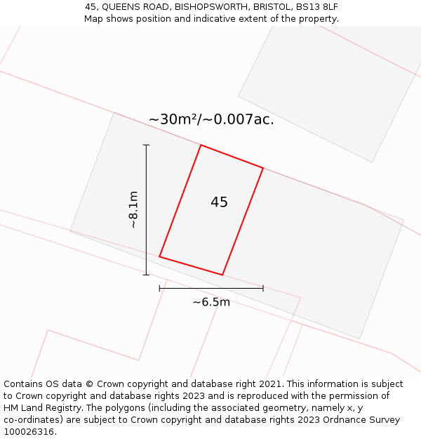 45, QUEENS ROAD, BISHOPSWORTH, BRISTOL, BS13 8LF: Plot and title map