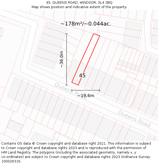 45, QUEENS ROAD, WINDSOR, SL4 3BQ: Plot and title map