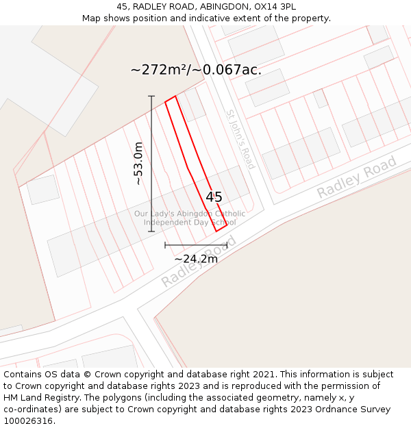 45, RADLEY ROAD, ABINGDON, OX14 3PL: Plot and title map
