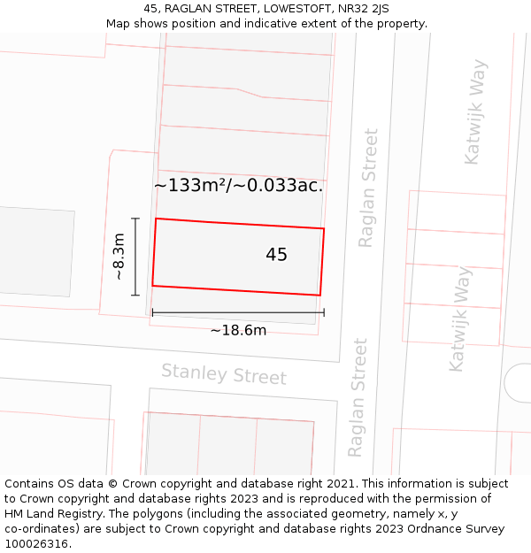 45, RAGLAN STREET, LOWESTOFT, NR32 2JS: Plot and title map