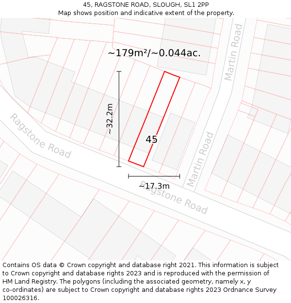 45, RAGSTONE ROAD, SLOUGH, SL1 2PP: Plot and title map