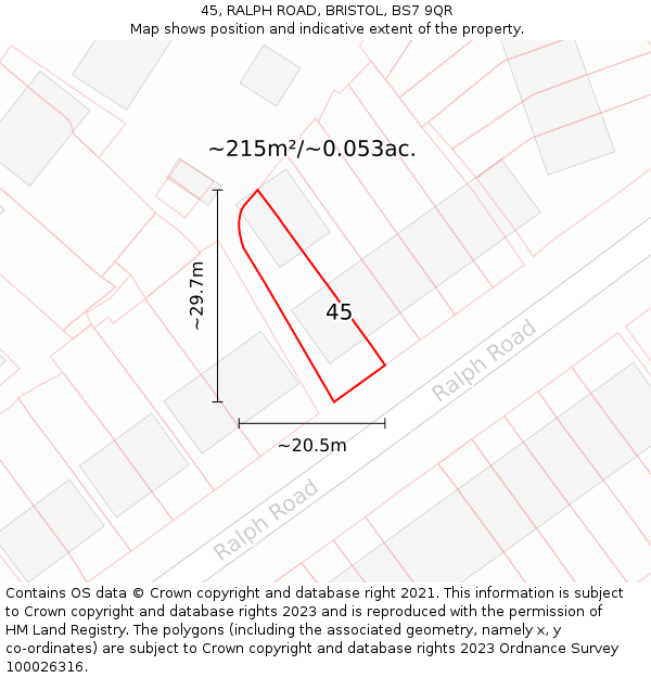 45, RALPH ROAD, BRISTOL, BS7 9QR: Plot and title map