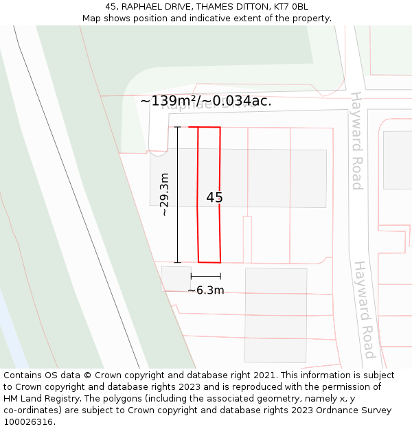 45, RAPHAEL DRIVE, THAMES DITTON, KT7 0BL: Plot and title map