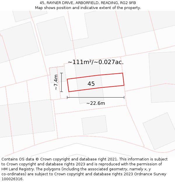 45, RAYNER DRIVE, ARBORFIELD, READING, RG2 9FB: Plot and title map