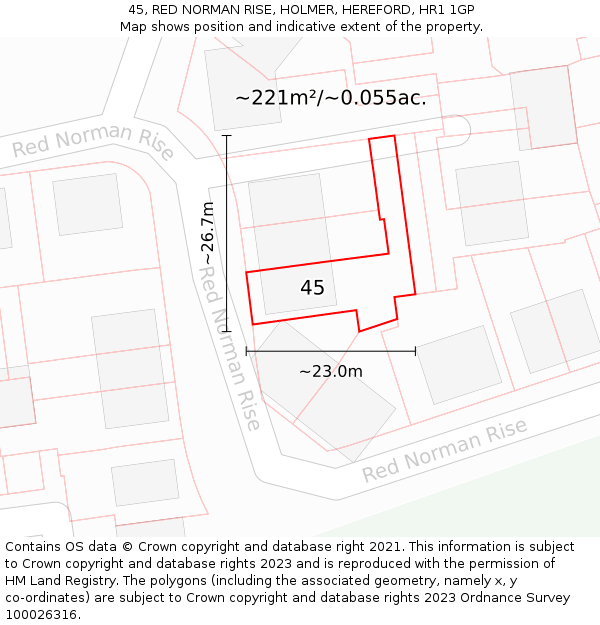 45, RED NORMAN RISE, HOLMER, HEREFORD, HR1 1GP: Plot and title map