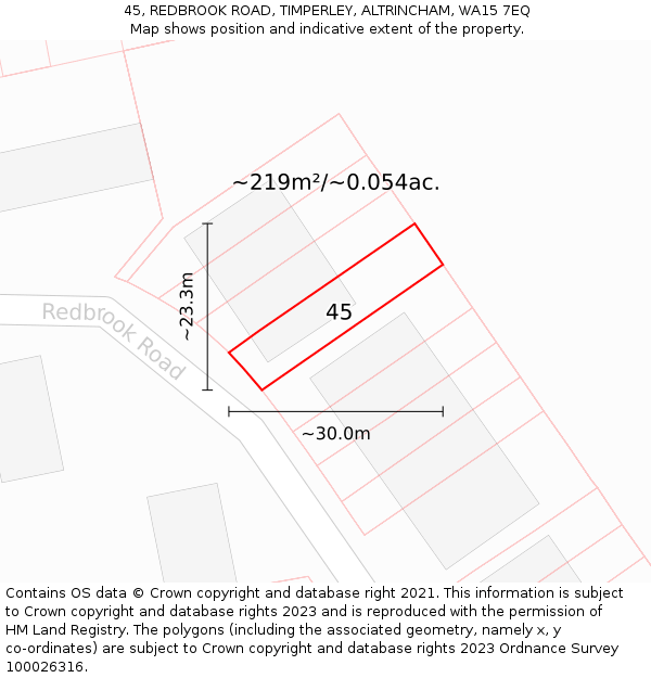 45, REDBROOK ROAD, TIMPERLEY, ALTRINCHAM, WA15 7EQ: Plot and title map