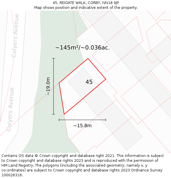 45, REIGATE WALK, CORBY, NN18 9JP: Plot and title map