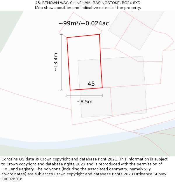 45, RENOWN WAY, CHINEHAM, BASINGSTOKE, RG24 8XD: Plot and title map